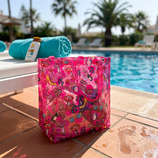 Beach By L Pink Pop Art Large Beach Bag