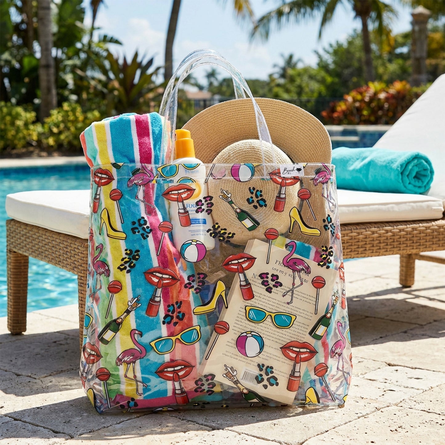 Beach By L Clear Pop Art Large Beach Bag