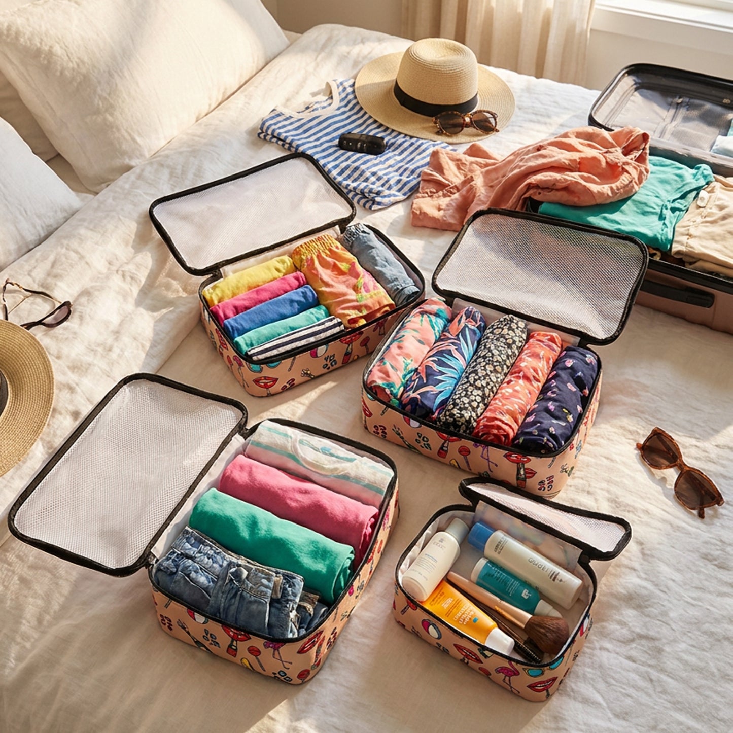 Pre Order - Beach By L 5-Piece Packing Cubes Set — Nude Pop Art Canvas